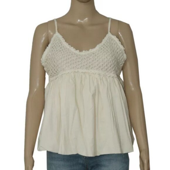 By Anthropologie Crochet Bubble Tank V Neck Beige Strap Top L - Picture 3 of 6